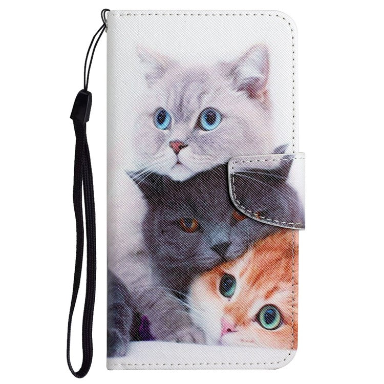 Cross Texture Pattern Printing Phone Case Stand Wallet Shockproof Leather Cover with Wrist Strap for Realme C21 - Three Cats