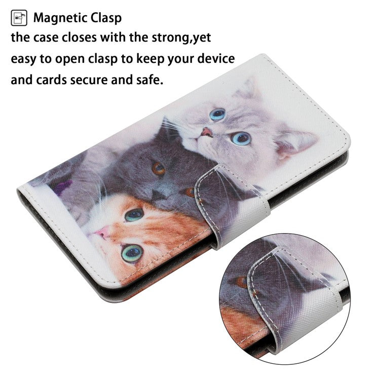 Cross Texture Pattern Printing Phone Case Stand Wallet Shockproof Leather Cover with Wrist Strap for Realme C21 - Three Cats