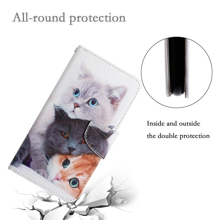Cross Texture Pattern Printing Phone Case Stand Wallet Shockproof Leather Cover with Wrist Strap for Realme C21 - Three Cats