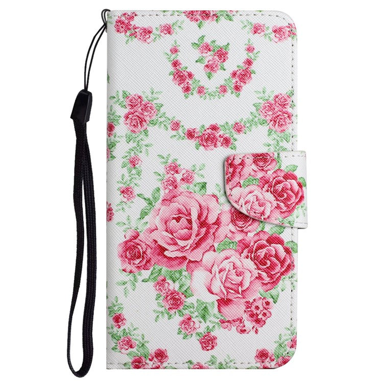 Cross Texture Pattern Printing Phone Case Stand Wallet Shockproof Leather Cover with Wrist Strap for Realme C21 - Rose