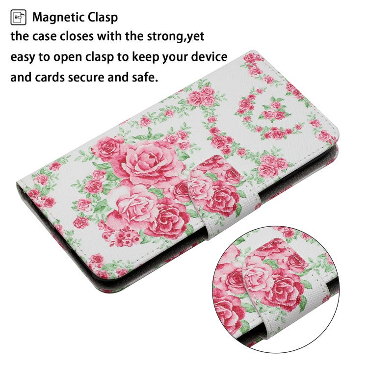 Cross Texture Pattern Printing Phone Case Stand Wallet Shockproof Leather Cover with Wrist Strap for Realme C21 - Rose