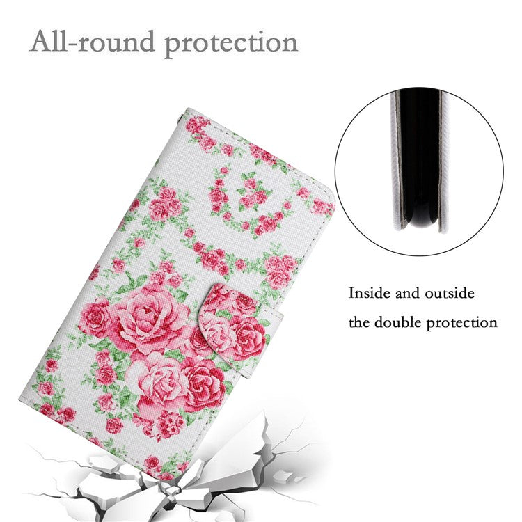 Cross Texture Pattern Printing Phone Case Stand Wallet Shockproof Leather Cover with Wrist Strap for Realme C21 - Rose
