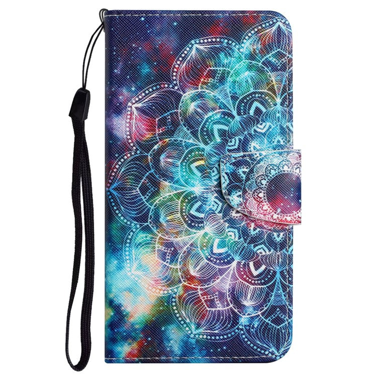 Cross Texture Pattern Printing Phone Case Stand Wallet Shockproof Leather Cover with Wrist Strap for Realme C21 - Mandala Flower