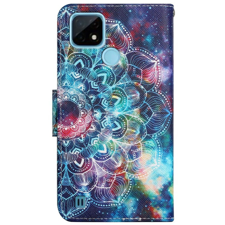 Cross Texture Pattern Printing Phone Case Stand Wallet Shockproof Leather Cover with Wrist Strap for Realme C21 - Mandala Flower