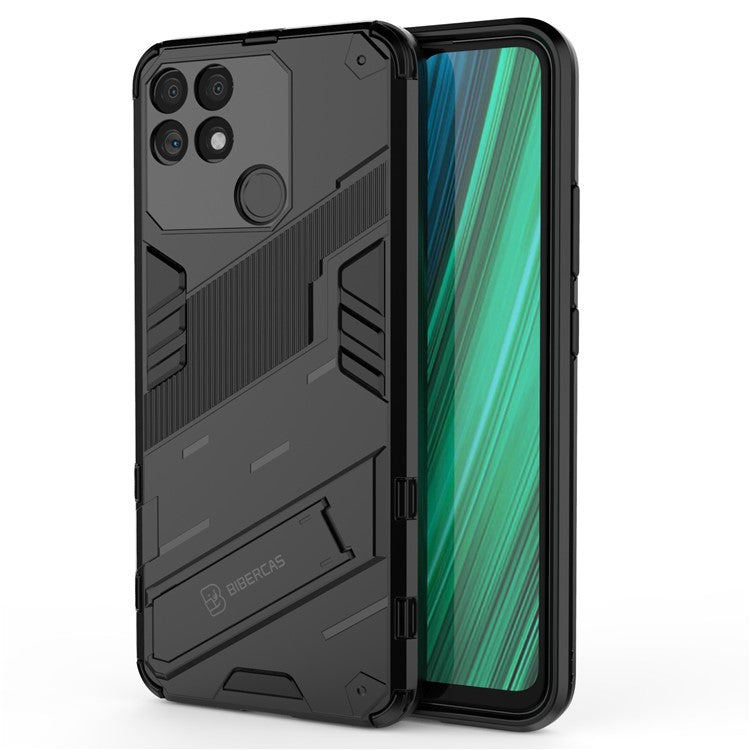 Hands-free Kickstand Design Drop-proof TPU + PC Hybrid Phone Case Shell for Realme Narzo 50A - Black