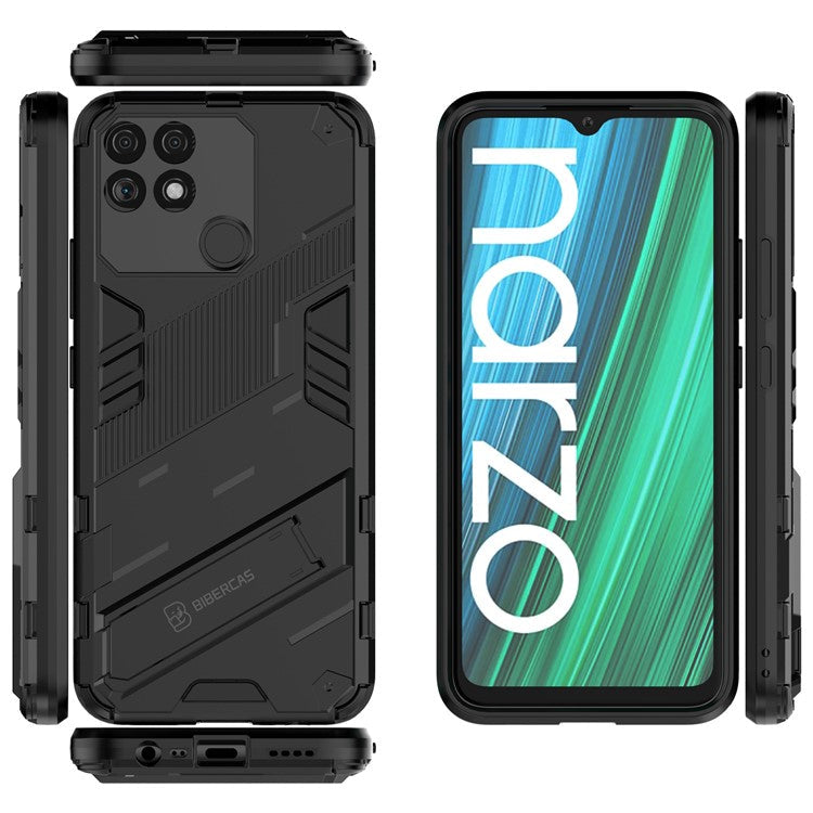 Hands-free Kickstand Design Drop-proof TPU + PC Hybrid Phone Case Shell for Realme Narzo 50A - Black