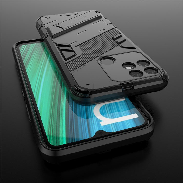 Hands-free Kickstand Design Drop-proof TPU + PC Hybrid Phone Case Shell for Realme Narzo 50A - Black