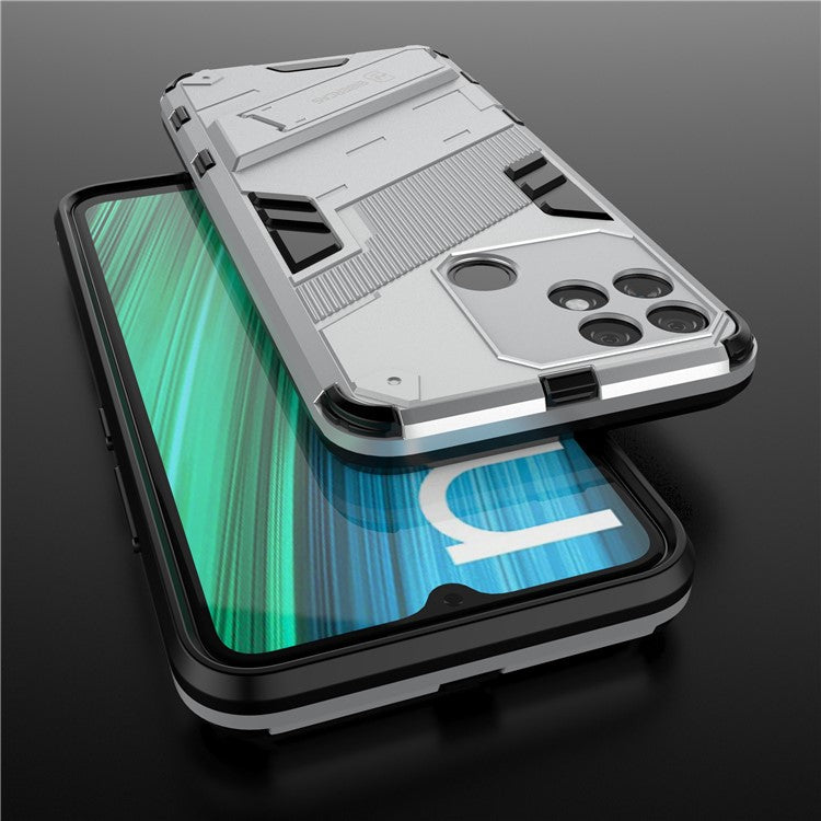 Hands-free Kickstand Design Drop-proof TPU + PC Hybrid Phone Case Shell for Realme Narzo 50A - White