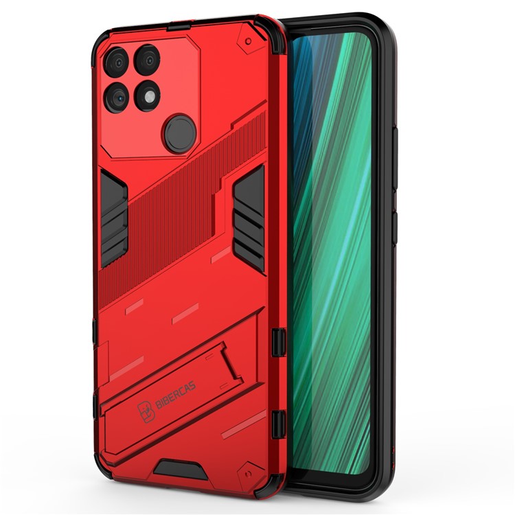 Hands-free Kickstand Design Drop-proof TPU + PC Hybrid Phone Case Shell for Realme Narzo 50A - Red