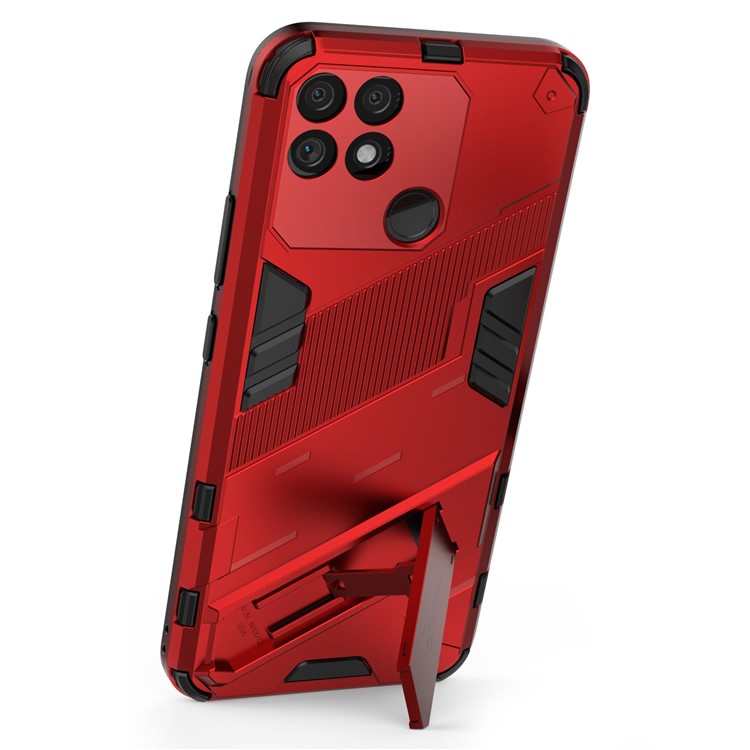 Hands-free Kickstand Design Drop-proof TPU + PC Hybrid Phone Case Shell for Realme Narzo 50A - Red