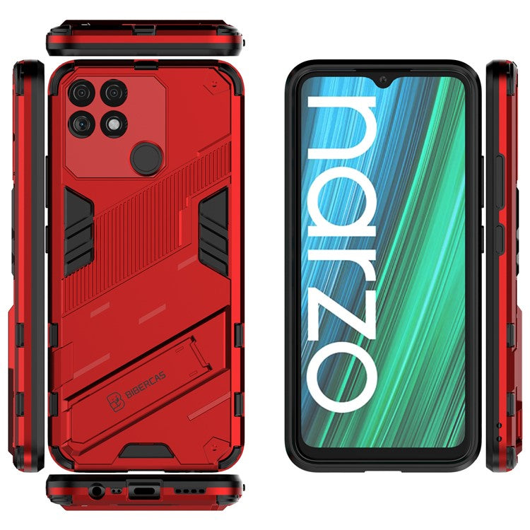 Hands-free Kickstand Design Drop-proof TPU + PC Hybrid Phone Case Shell for Realme Narzo 50A - Red