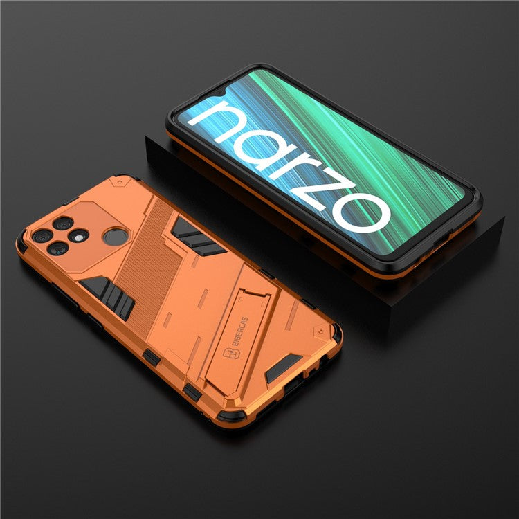 Hands-free Kickstand Design Drop-proof TPU + PC Hybrid Phone Case Shell for Realme Narzo 50A - Orange
