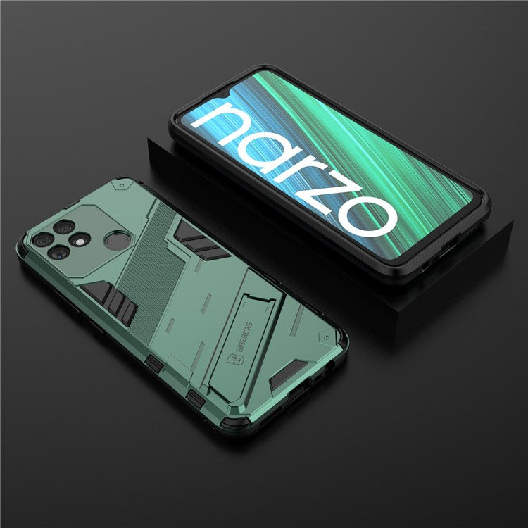 Hands-free Kickstand Design Drop-proof TPU + PC Hybrid Phone Case Shell for Realme Narzo 50A - Green