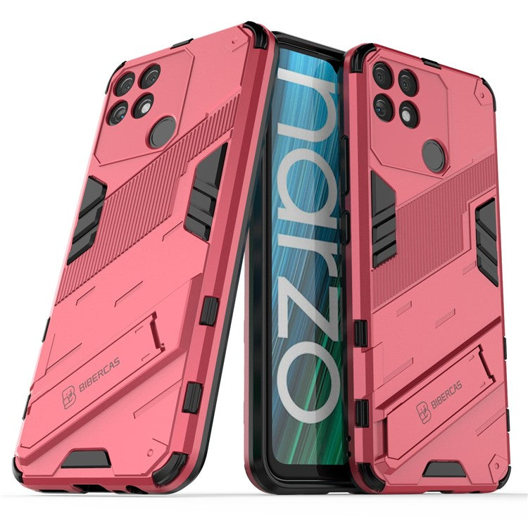 Hands-free Kickstand Design Drop-proof TPU + PC Hybrid Phone Case Shell for Realme Narzo 50A - Rose