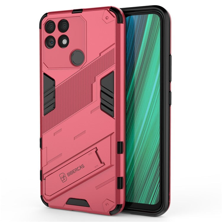 Hands-free Kickstand Design Drop-proof TPU + PC Hybrid Phone Case Shell for Realme Narzo 50A - Rose