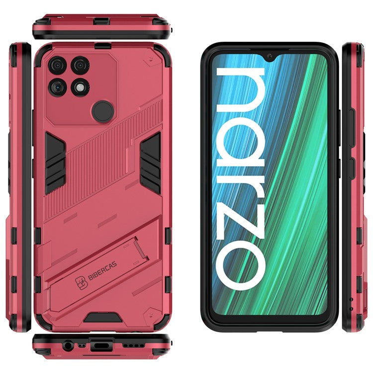 Hands-free Kickstand Design Drop-proof TPU + PC Hybrid Phone Case Shell for Realme Narzo 50A - Rose