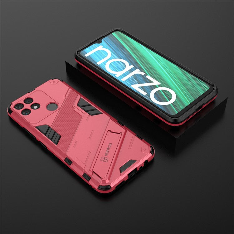 Hands-free Kickstand Design Drop-proof TPU + PC Hybrid Phone Case Shell for Realme Narzo 50A - Rose