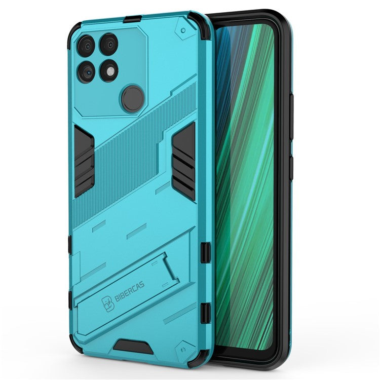 Hands-free Kickstand Design Drop-proof TPU + PC Hybrid Phone Case Shell for Realme Narzo 50A - Baby Blue