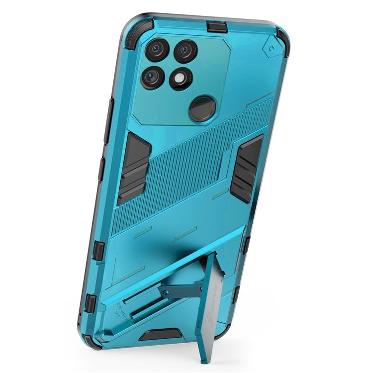 Hands-free Kickstand Design Drop-proof TPU + PC Hybrid Phone Case Shell for Realme Narzo 50A - Baby Blue