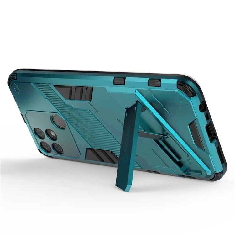 Hands-free Kickstand Design Drop-proof TPU + PC Hybrid Phone Case Shell for Realme Narzo 50A - Baby Blue