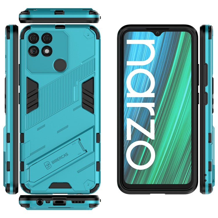 Hands-free Kickstand Design Drop-proof TPU + PC Hybrid Phone Case Shell for Realme Narzo 50A - Baby Blue
