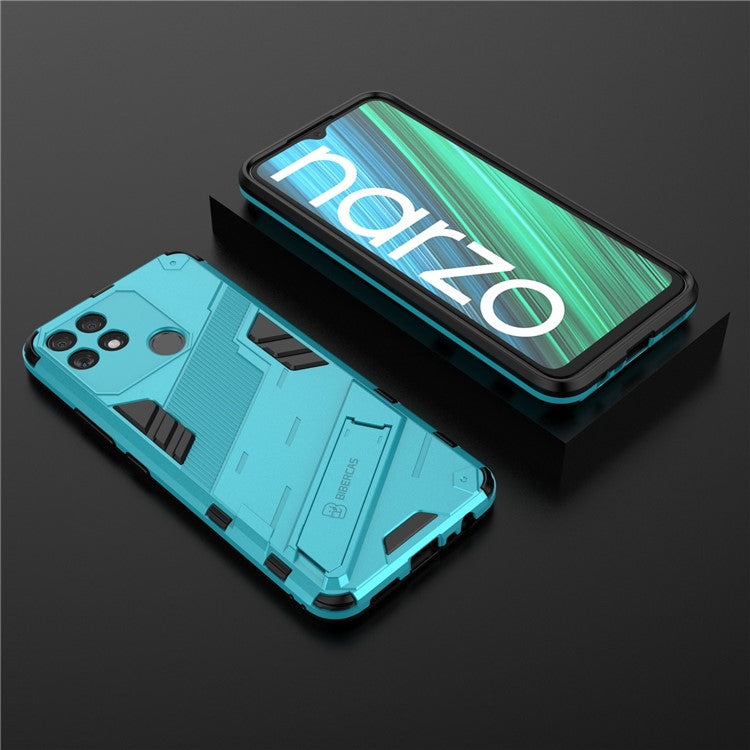 Hands-free Kickstand Design Drop-proof TPU + PC Hybrid Phone Case Shell for Realme Narzo 50A - Baby Blue