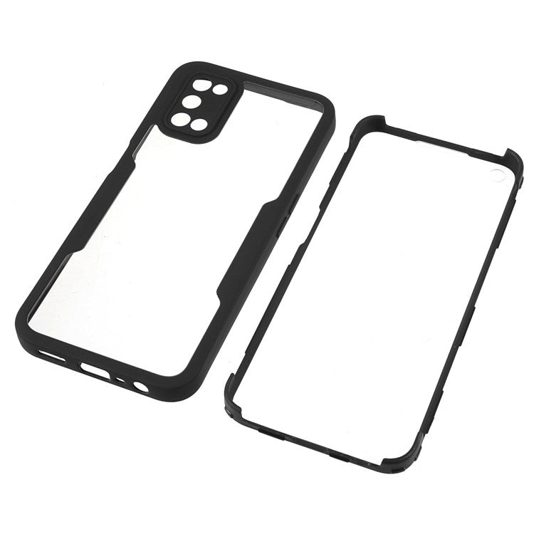 PET Screen Protector + Acrylic + TPU Lens Protection Shockproof Anti-fall Mobile Phone Cover for Oppo A52/A72/A92 - Black