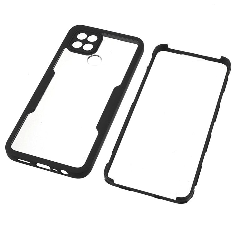 PET Screen Protector + Acrylic + TPU 360-degree Protection Anti-fall Mobile Phone Cover for Oppo A15/A15s - Black