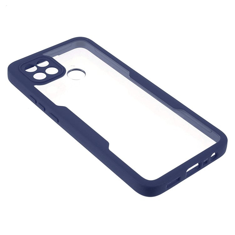 PET Screen Protector + Acrylic + TPU 360-degree Protection Anti-fall Mobile Phone Cover for Oppo A15/A15s - Navy Blue