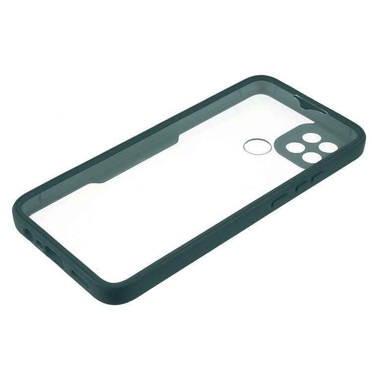 PET Screen Protector + Acrylic + TPU 360-degree Protection Anti-fall Mobile Phone Cover for Oppo A15/A15s - Midnight Green