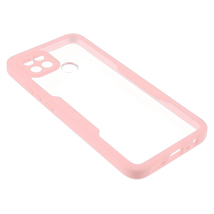 PET Screen Protector + Acrylic + TPU 360-degree Protection Anti-fall Mobile Phone Cover for Oppo A15/A15s - Pink