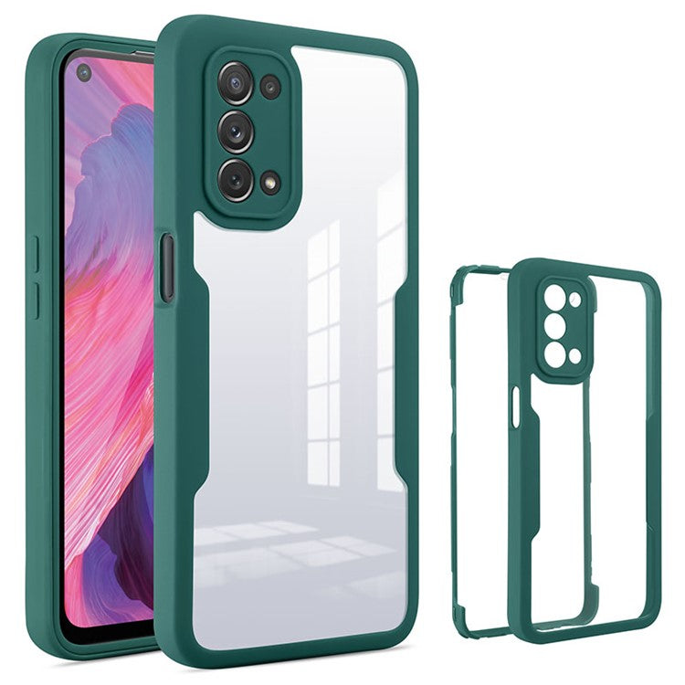 All-round Shockproof Phone Case PET Screen Protector + Acrylic Back Panel + TPU Frame Cover for Oppo A54 5G/A74 5G/A93 5G - Midnight Green