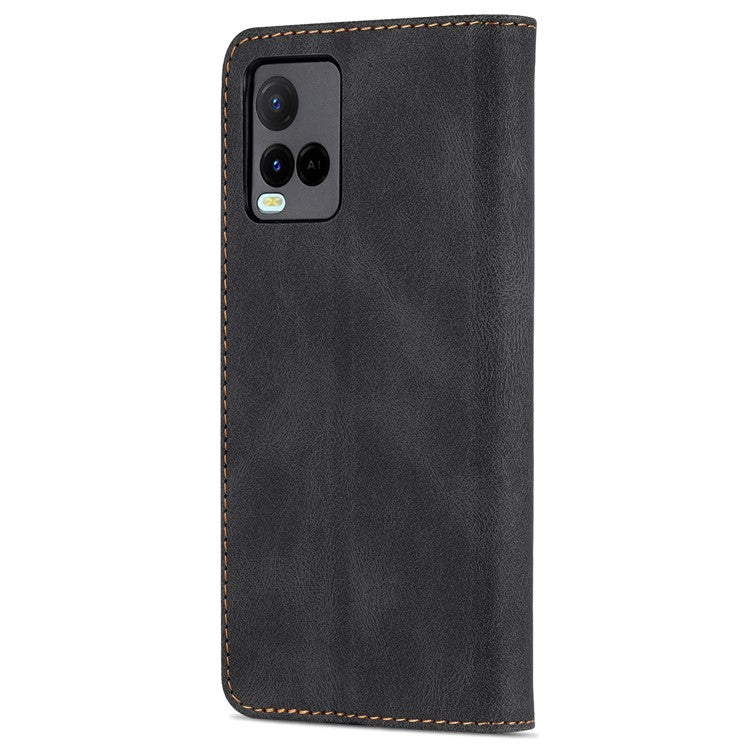 AZNS Phone Cover Drop-proof Magnetic Closure PU Leather Flip Wallet Stand Well-protected Phone Shell for vivo Y21/Y21s/Y33s - Black