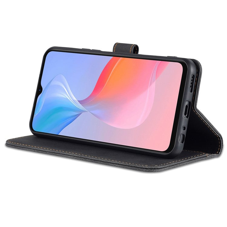AZNS Phone Cover Drop-proof Magnetic Closure PU Leather Flip Wallet Stand Well-protected Phone Shell for vivo Y21/Y21s/Y33s - Black