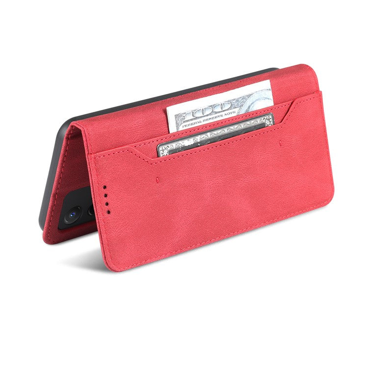AZNS Phone Cover Drop-proof Magnetic Closure PU Leather Flip Wallet Stand Well-protected Phone Shell for vivo Y21/Y21s/Y33s - Red
