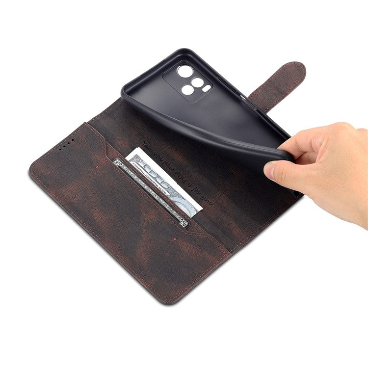 AZNS Phone Cover Drop-proof Magnetic Closure PU Leather Flip Wallet Stand Well-protected Phone Shell for vivo Y21/Y21s/Y33s - Brown