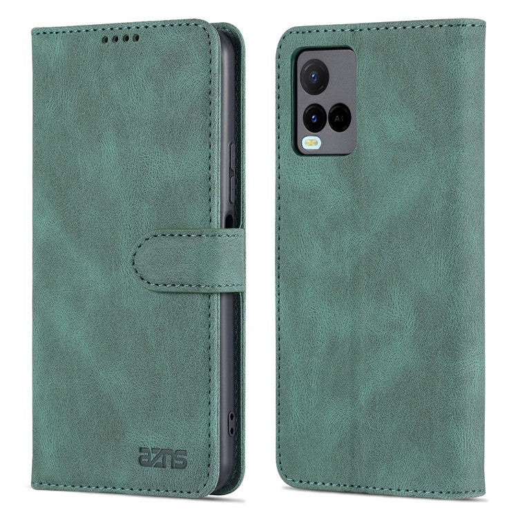 AZNS Phone Cover Drop-proof Magnetic Closure PU Leather Flip Wallet Stand Well-protected Phone Shell for vivo Y21/Y21s/Y33s - Green