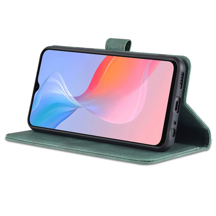 AZNS Phone Cover Drop-proof Magnetic Closure PU Leather Flip Wallet Stand Well-protected Phone Shell for vivo Y21/Y21s/Y33s - Green