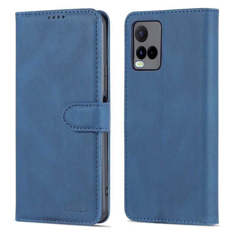 AZNS Phone Cover Drop-proof Magnetic Closure PU Leather Flip Wallet Stand Well-protected Phone Shell for vivo Y21/Y21s/Y33s - Blue