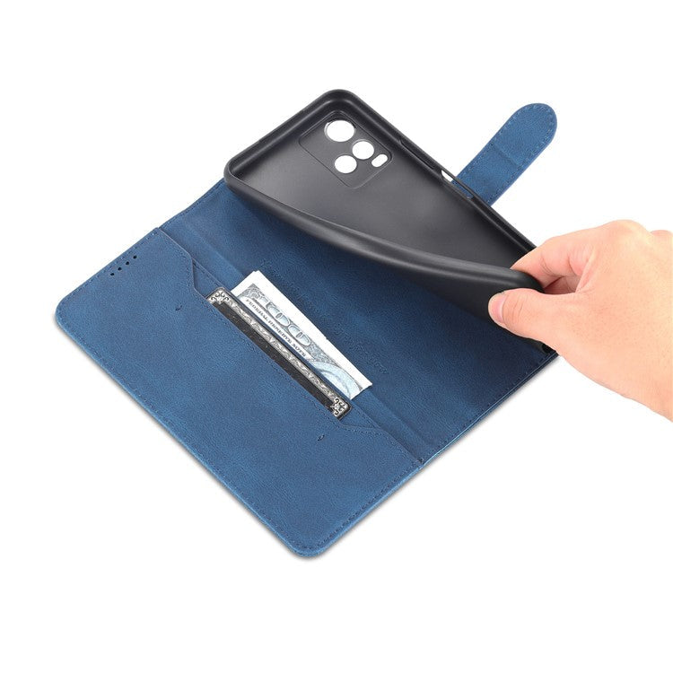 AZNS Phone Cover Drop-proof Magnetic Closure PU Leather Flip Wallet Stand Well-protected Phone Shell for vivo Y21/Y21s/Y33s - Blue