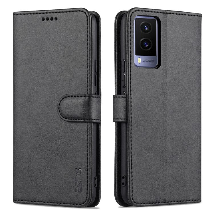 AZNS PU Leather Magnetic Clasp Cover Stand Wallet Inner TPU Phone Case for vivo Y71t 5G/V21e 5G - Black