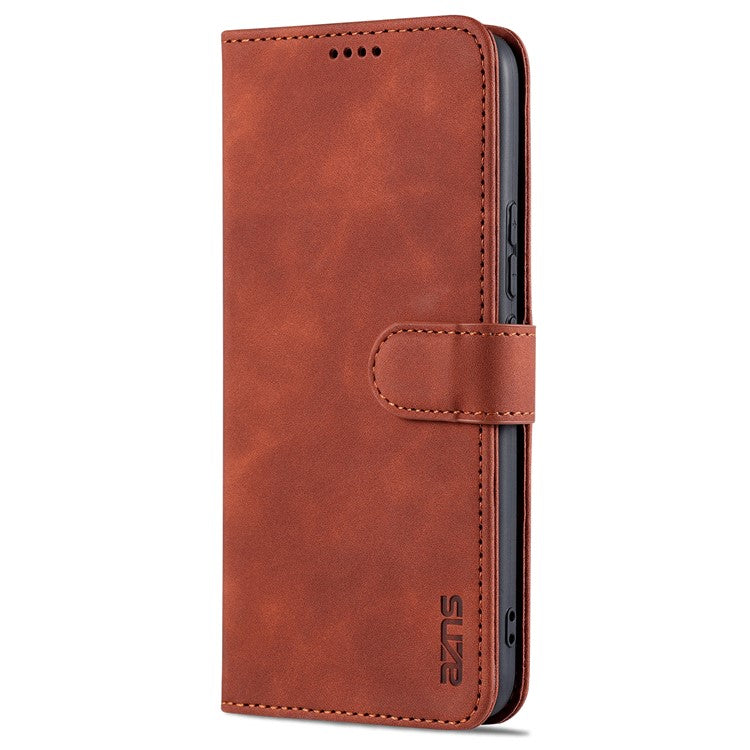 AZNS PU Leather Magnetic Clasp Cover Stand Wallet Inner TPU Phone Case for vivo Y71t 5G/V21e 5G - Brown