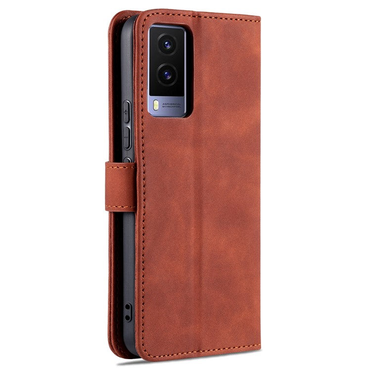 AZNS PU Leather Magnetic Clasp Cover Stand Wallet Inner TPU Phone Case for vivo Y71t 5G/V21e 5G - Brown
