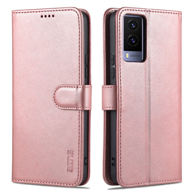 AZNS PU Leather Magnetic Clasp Cover Stand Wallet Inner TPU Phone Case for vivo Y71t 5G/V21e 5G - Rose Gold