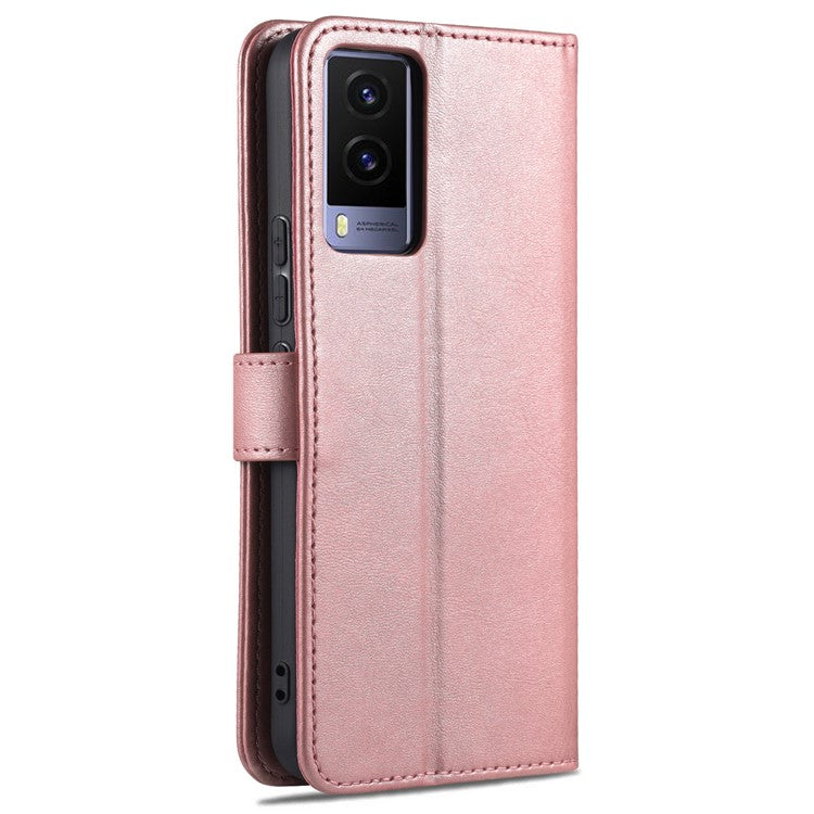 AZNS PU Leather Magnetic Clasp Cover Stand Wallet Inner TPU Phone Case for vivo Y71t 5G/V21e 5G - Rose Gold