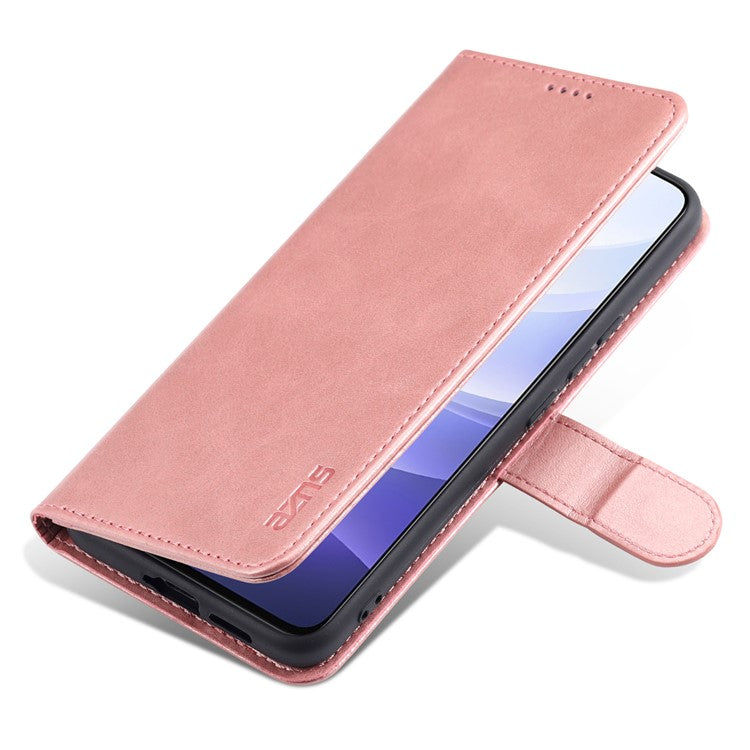 AZNS PU Leather Magnetic Clasp Cover Stand Wallet Inner TPU Phone Case for vivo Y71t 5G/V21e 5G - Rose Gold