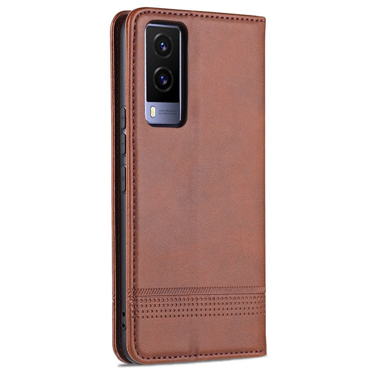 AZNS Magnetic Auto-absorbed Full Protection Cover PU Leather Stand Wallet Phone Case for vivo Y71t 5G/V21e 5G - Coffee