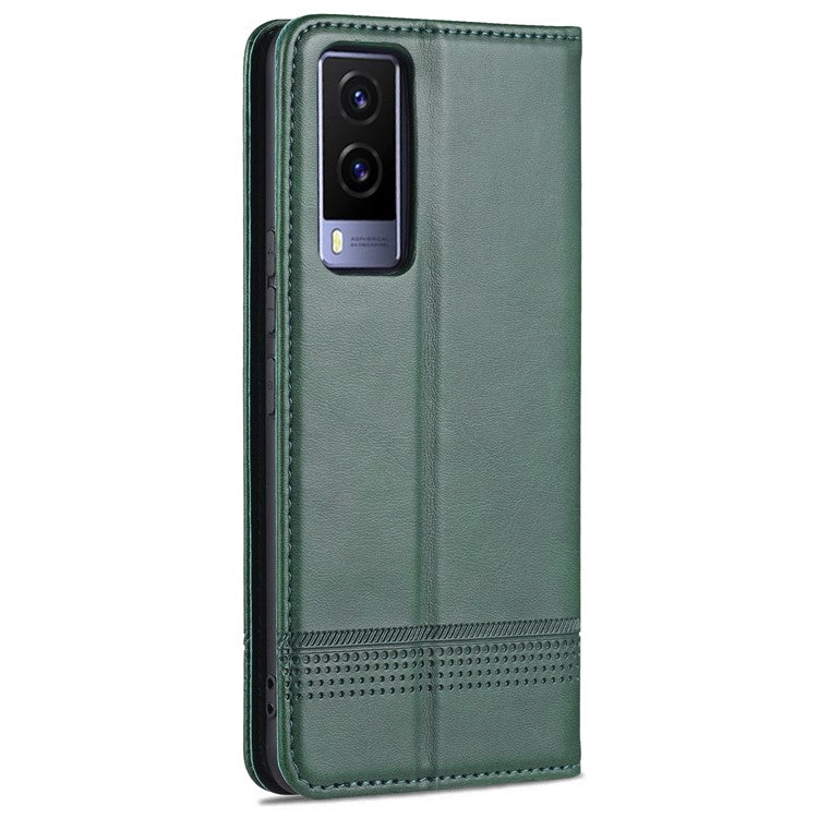 AZNS Magnetic Auto-absorbed Full Protection Cover PU Leather Stand Wallet Phone Case for vivo Y71t 5G/V21e 5G - Green