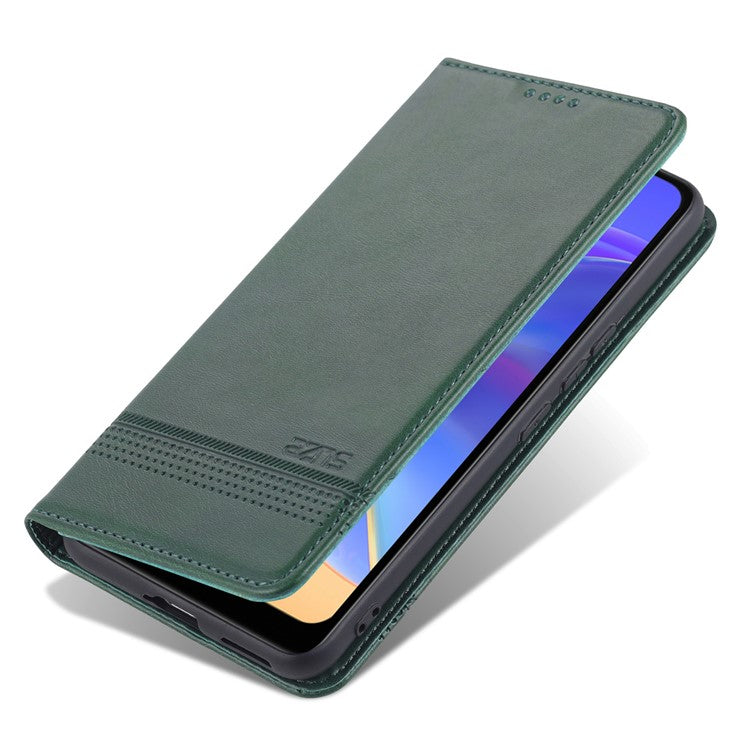 AZNS Magnetic Auto-absorbed Full Protection Cover PU Leather Stand Wallet Phone Case for vivo Y71t 5G/V21e 5G - Green