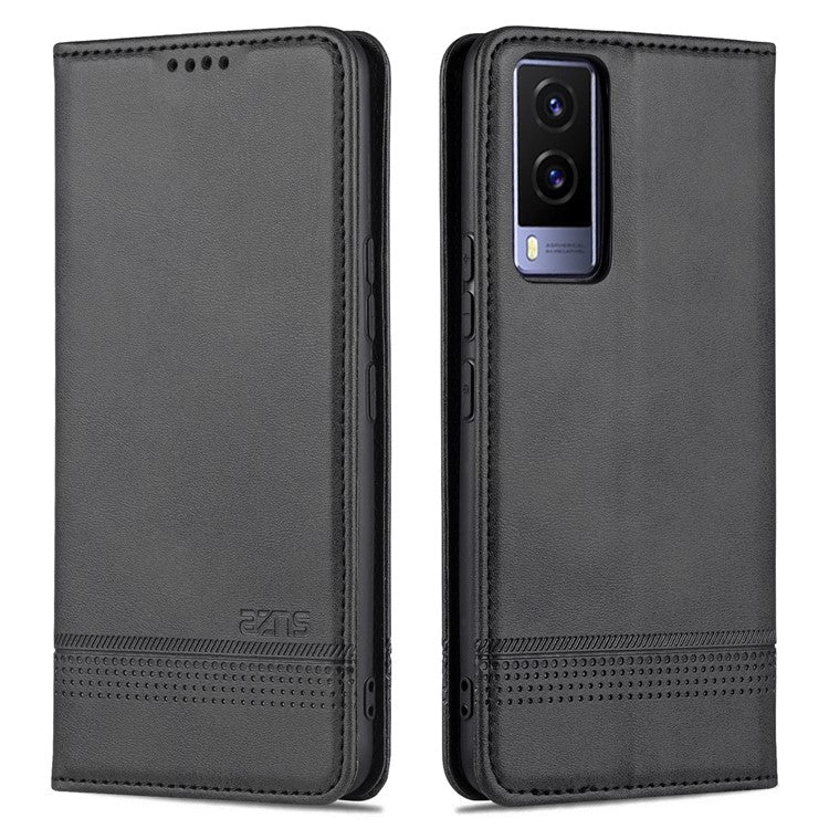 AZNS Magnetic Auto-absorbed Full Protection Cover PU Leather Stand Wallet Phone Case for vivo Y71t 5G/V21e 5G - Black
